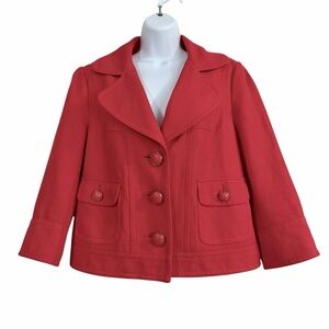 Nygard Collection Red Textured Cropped Blazer Jacket Size 10 Buttons Pockets